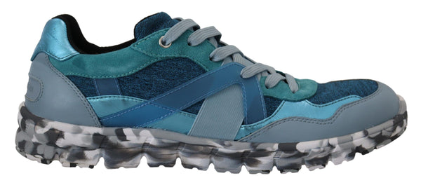 Blaue graue Leder Sport Low Top Turnschuhe