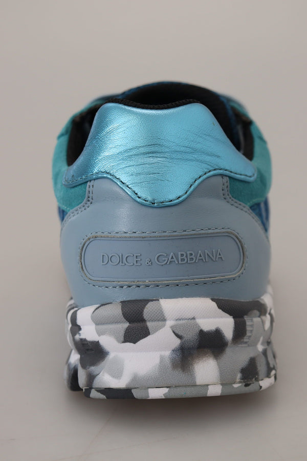 Blaue graue Leder Sport Low Top Turnschuhe