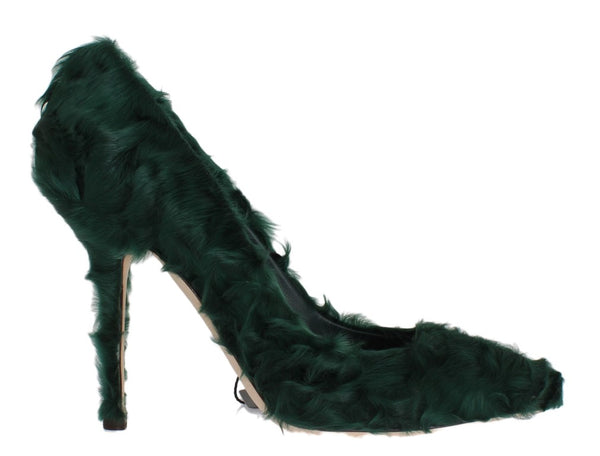 Grüne Xiangao Lammfell Leder Pumps