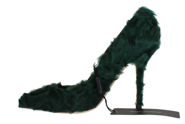 Grüne Xiangao Lammfell Leder Pumps