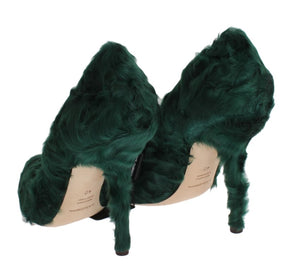 Grüne Xiangao Lammfell Leder Pumps