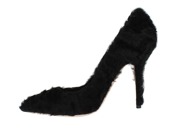 Schwarze Xiangao Lammfell Leder Pumps