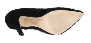 Schwarze Xiangao Lammfell Leder Pumps