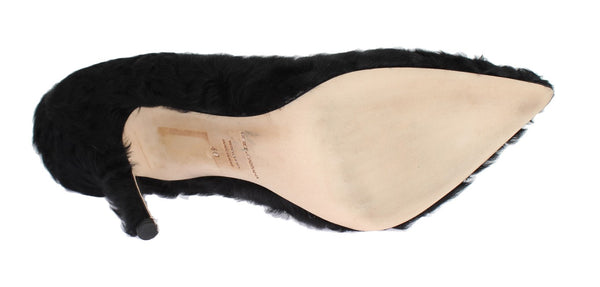 Schwarze Xiangao Lammfell Leder Pumps