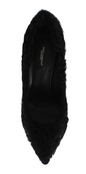 Schwarze Xiangao Lammfell Leder Pumps