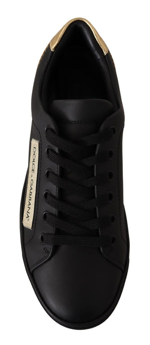 Schwarz Gold Leder Low Top Sneakers Damen Schuhe