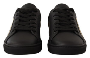 Schwarz Gold Leder Low Top Sneakers Damen Schuhe