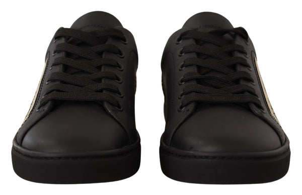 Schwarz Gold Leder Low Top Sneakers Damen Schuhe