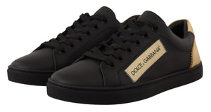 Schwarz Gold Leder Low Top Sneakers Damen Schuhe