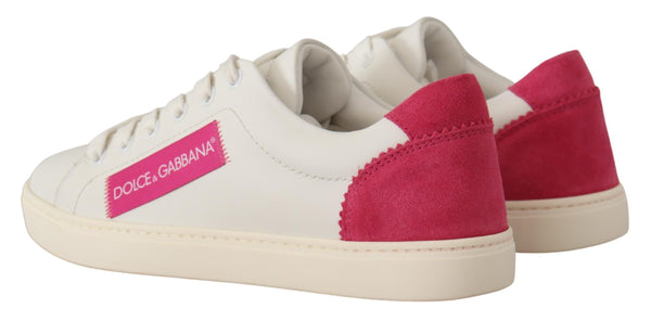 Weiß Rosa Leder Low Top Sneakers Damen Schuhe