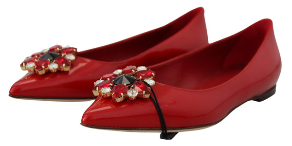 Rot Leder Kristalle Loafers Flats Schuhe