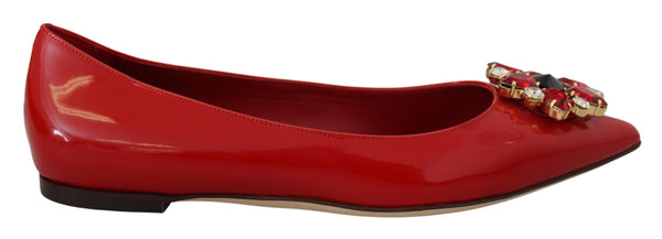 Rot Leder Kristalle Loafers Flats Schuhe