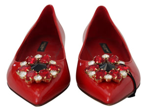 Rot Leder Kristalle Loafers Flats Schuhe