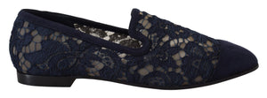 Blau Floral Spitze Slip Ons Loafers Flats Schuhe