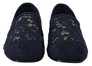 Blau Floral Spitze Slip Ons Loafers Flats Schuhe