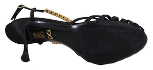 Schwarz Satin Klar Kristall T-strap Sandale Schuhe