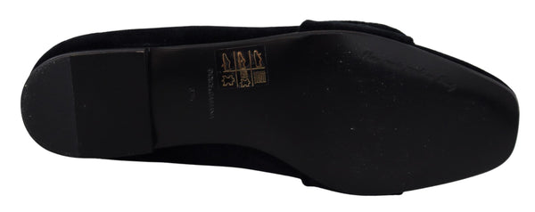 Schwarz Samt Kristalle Loafers Flats Schuhe