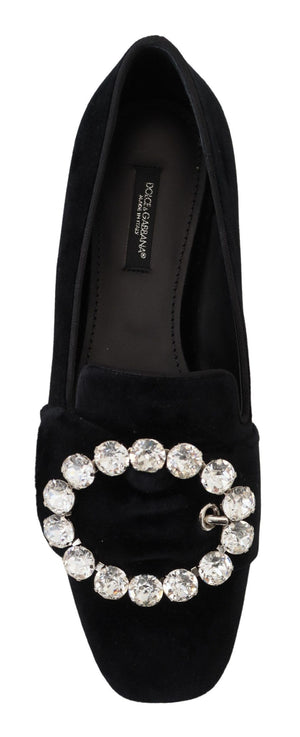 Schwarz Samt Kristalle Loafers Flats Schuhe