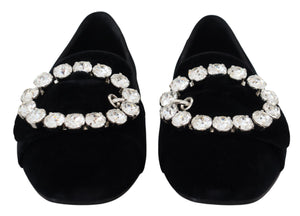Schwarz Samt Kristalle Loafers Flats Schuhe