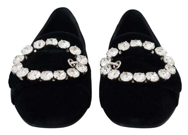 Schwarz Samt Kristalle Loafers Flats Schuhe
