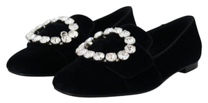 Schwarz Samt Kristalle Loafers Flats Schuhe