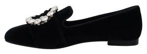 Schwarz Samt Kristalle Loafers Flats Schuhe