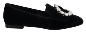 Schwarz Samt Kristalle Loafers Flats Schuhe
