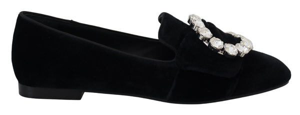Schwarz Samt Kristalle Loafers Flats Schuhe