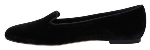 Schwarzer Samt Slip Ons Loafers Flats Schuhe