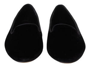 Schwarzer Samt Slip Ons Loafers Flats Schuhe