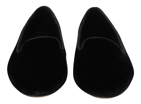 Schwarzer Samt Slip Ons Loafers Flats Schuhe