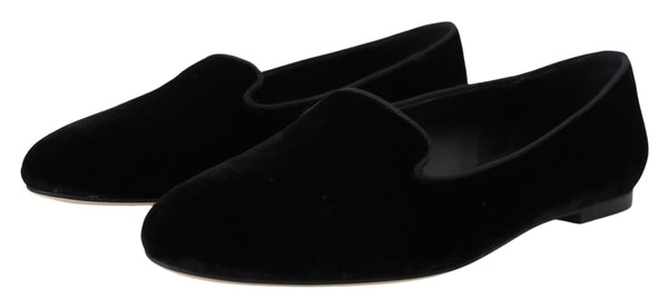 Schwarzer Samt Slip Ons Loafers Flats Schuhe