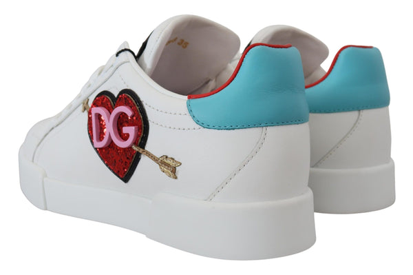 Weißes Leder Sneaker Portofino Logo Heart Schuhe
