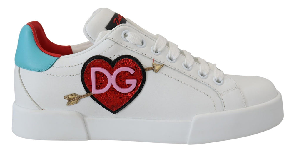 Weißes Leder Sneaker Portofino Logo Heart Schuhe