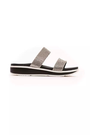 Silberne Textil-Sandalen für Damen