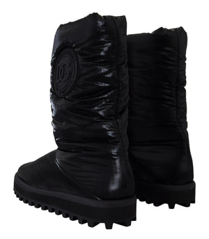 Schwarze Stiefel Gepolsterte Mittlere Wade Winterschuhe