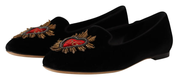 Schwarz DG Sacred Heart Patch Slip On flache Schuhe