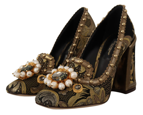 Gold Kristall Quadratische Zehe Brokat Pumps Schuhe