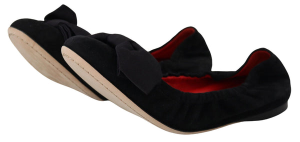 Schwarz Wildleder flach Slip On Ballett Schuhe