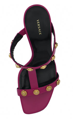 Elegante hohe Sandalen aus lila Kalbsleder