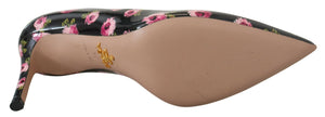 Schwarzes Leder Floral Heels Stilettos Pumps