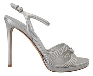 Silberne Leder-Sandalen Knöchelriemen-Absätze Stiletto