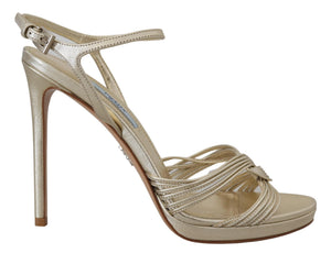 Goldene Leder-Sandalen Knöchelriemen-Absätze Stiletto-Sandale