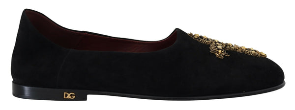 Schwarz Wildleder Gold Kreuz Slip On Loafers Schuhe