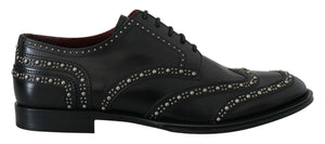 Schwarzes Leder Derby Kleid Nietenschuhe