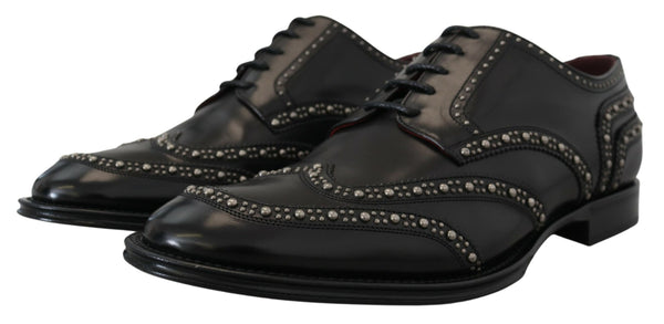 Schwarzes Leder Derby Kleid Nietenschuhe