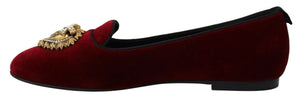 Bordeaux Samt Slip-On Loafers Flache Schuhe