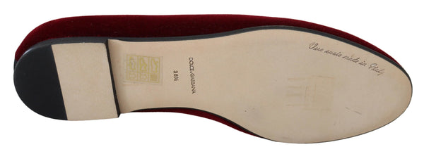 Bordeaux Samt Slip-On Loafers Flache Schuhe