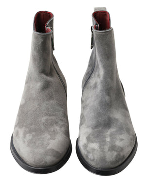 Graue Leder Herrenstiefel Schuhe