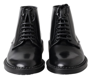 Schwarze Leder Herren Kurzstiefel Schnürschuhe